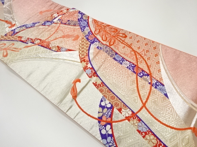 JAPANESE KIMONO / VINTAGE FUKURO OBI / WOVEN MOUNTAINS & FLOWER ARABESQUE